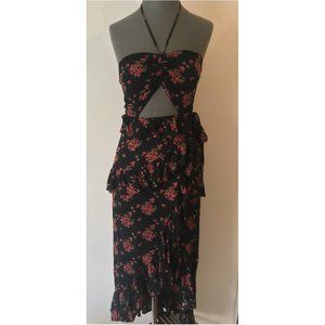 Forever 21 Woven Wrap Dress Black with flowers Size Small. NWT